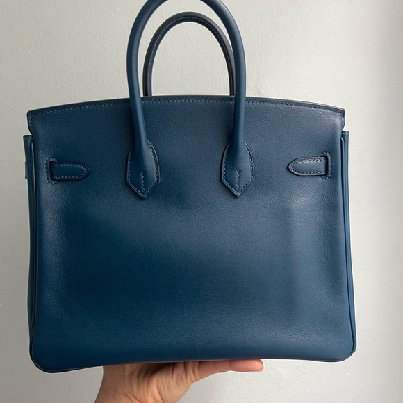 Hermes Deep Blue Satchel with Gold Accents - Picture 3 of 17